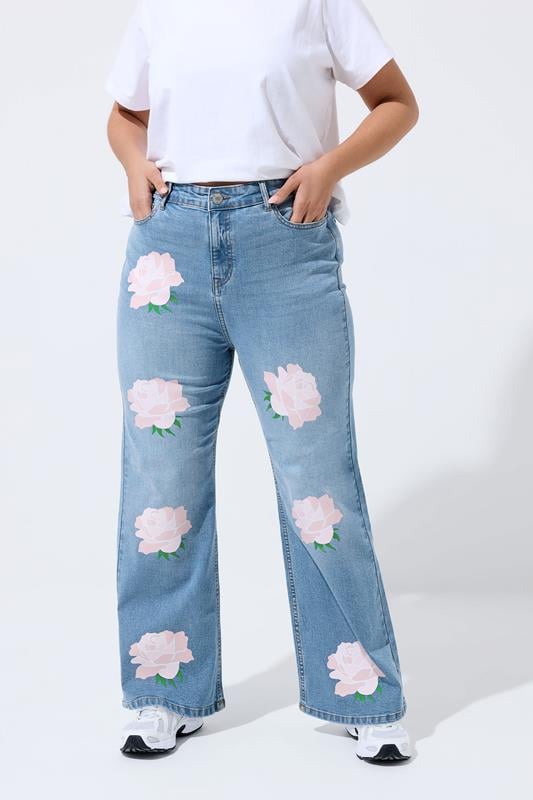  LIMITED COLLECTION Curve Blue Rose Printed Jeans