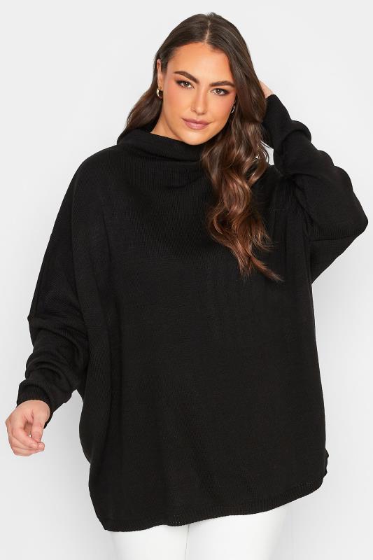 Plus Size Curve Black Oversized Knitted Jumper | Yours Clothing 1