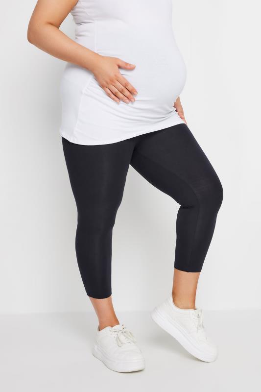 BUMP IT UP MATERNITY Plus Size Black Stretch Cropped Leggings | Yours Clothing 1