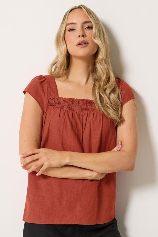  LTS Tall Rust Orange Square Neck Linen Blouse