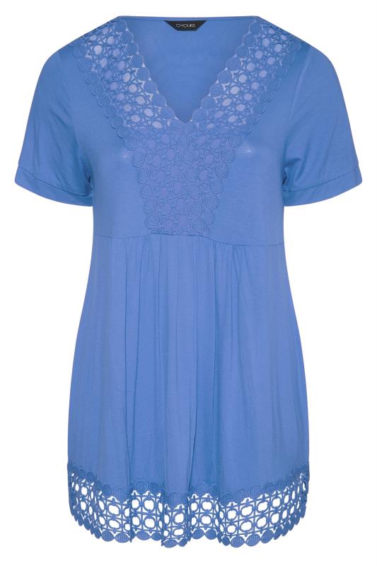 Plus Size Royal Blue Crochet Detail Peplum Tunic Top | Yours Clothing  6