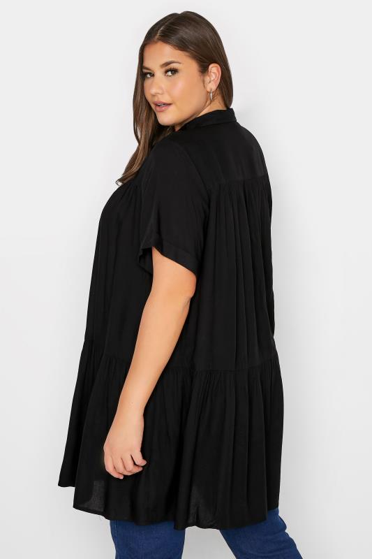 Black Tiered Smock Longline Shirt | Yours Clothing 3