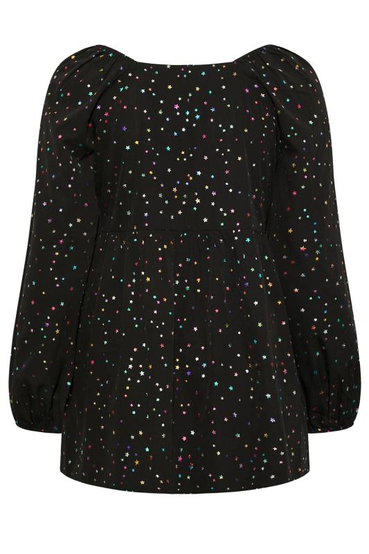 LIMITED COLLECTION Plus Size Black & Rainbow Star Peplum Blouse | Yours Clothing 8