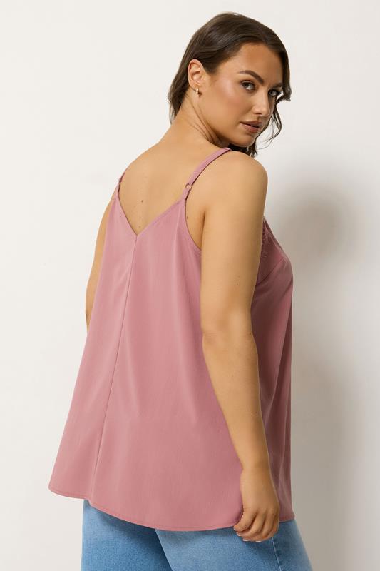 YOURS Plus Size Pink Lace Insert Vest Top | Yours Clothing 2