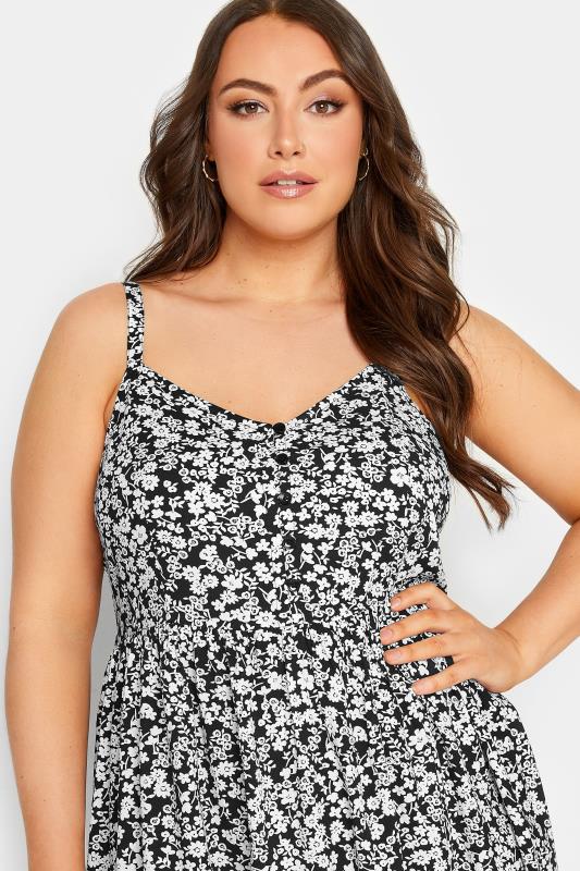 YOURS Plus Size Black Ditsy Floral Strappy Sundress | Yours Clothing 4