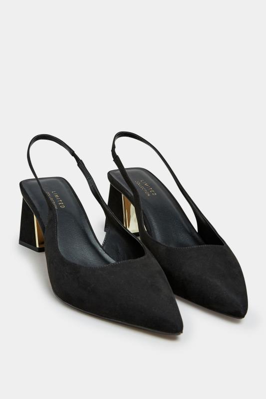 Black Mid Slingback Court Heels In Extra Wide EEE Fit | Yours Clothing  2