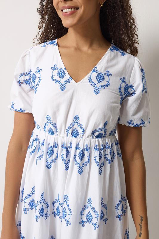 M&Co White & Blue Broderie Cotton Midi Dress | M&Co 5