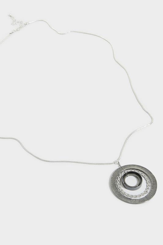 Silver Tone Mixed Metal Circle Pendant Long Necklace | Yours Clothing 4
