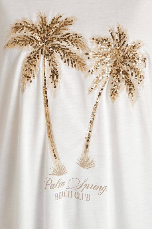 EVANS Plus Size White Sequin Embellished Palm Trees Graphic T-Shirt | Evans  4