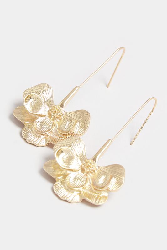 Gold Tone Flower Drop Earrings | Yours Clothing 3