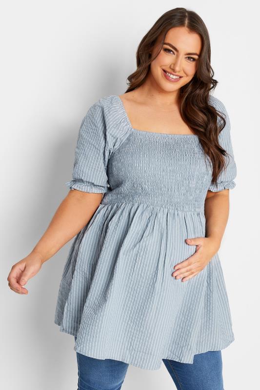  Grande Taille BUMP IT UP MATERNITY Curve Blue Stripe Print Shirred Smock Top