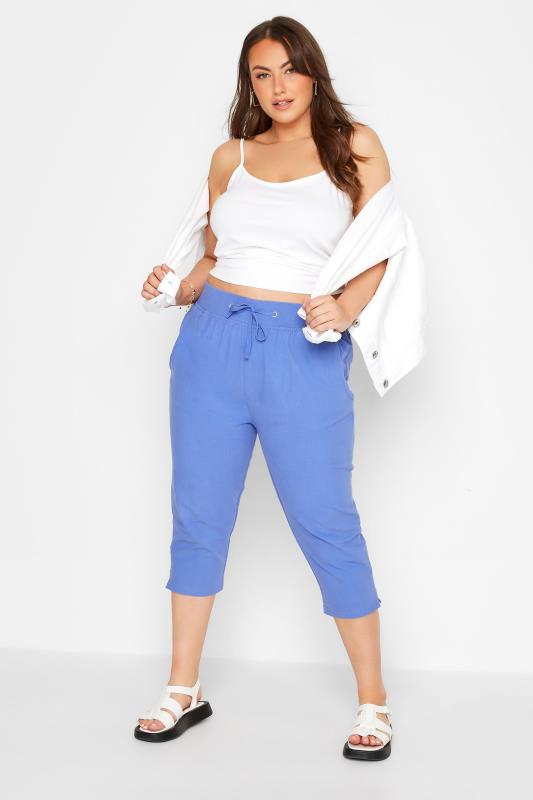 Curve Blue Cool Cotton Cropped Trousers 2