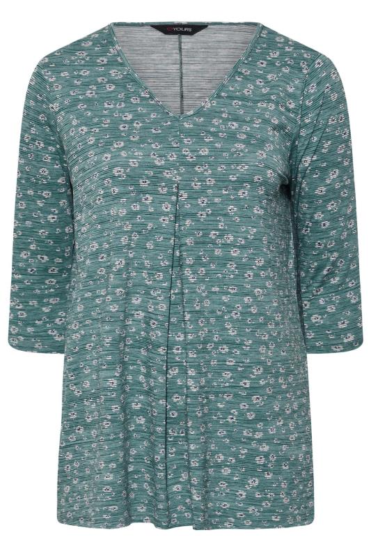 Plus Size Green Floral Stripe Pleat Front Top | Yours Clothing 5