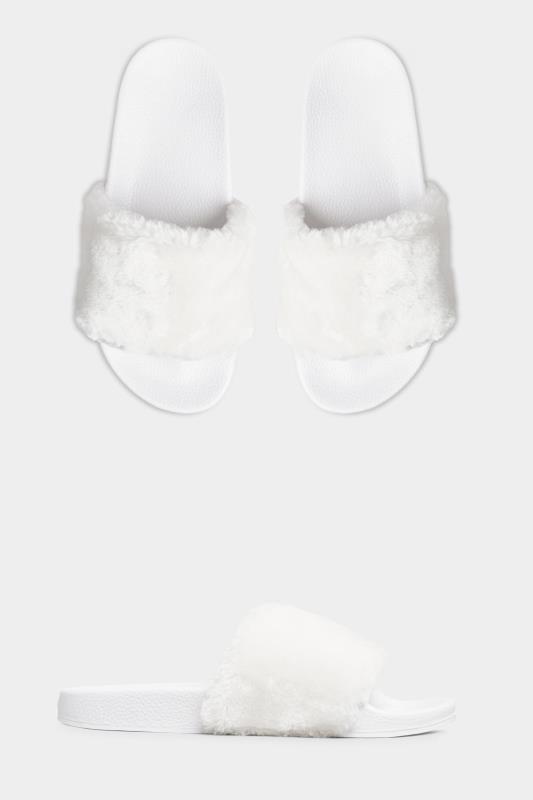 White Vegan Faux Fur Sliders In Regular Fit 3