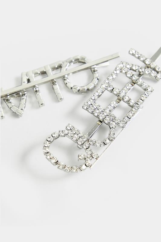 2 PACK Silver Diamante 'Hallo-Queen' Slogan Hairslides | Yours Clothing 4