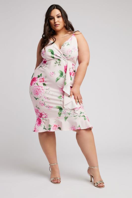 YOURS LONDON Plus Size Pink Floral Print Ruffle Midi Dress | Yours Clothing 4