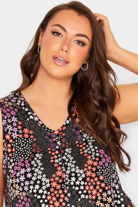 YOURS Plus Size Black Ditsy Print Pleat Front Vest Top | Yours Clothing 4