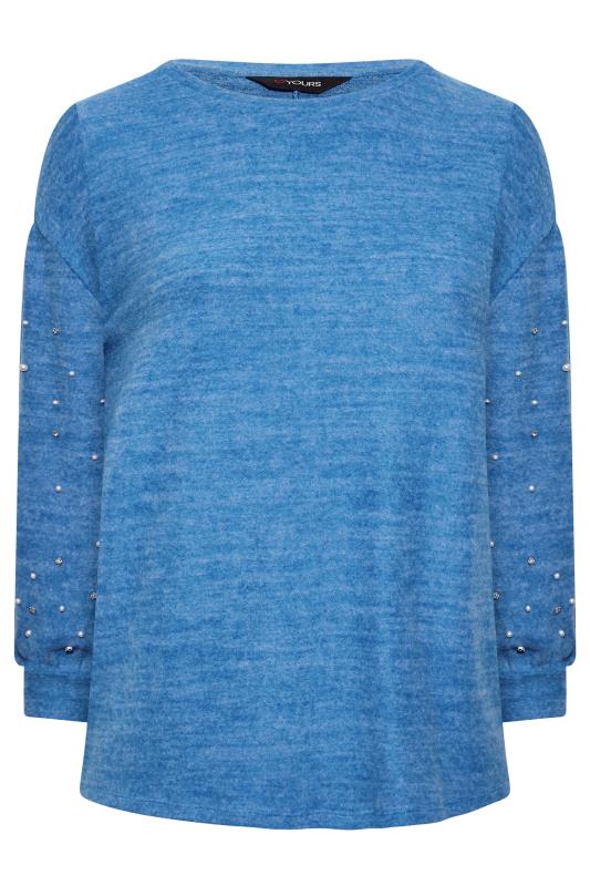 Plus Size Blue Pearl & Diamante Embellished Sleeve Jumper | Yours Clothing  6