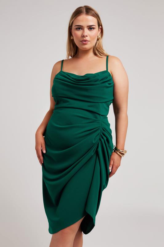  Tallas Grandes YOURS LONDON Curve Green Cowl Neck Gathered Dress
