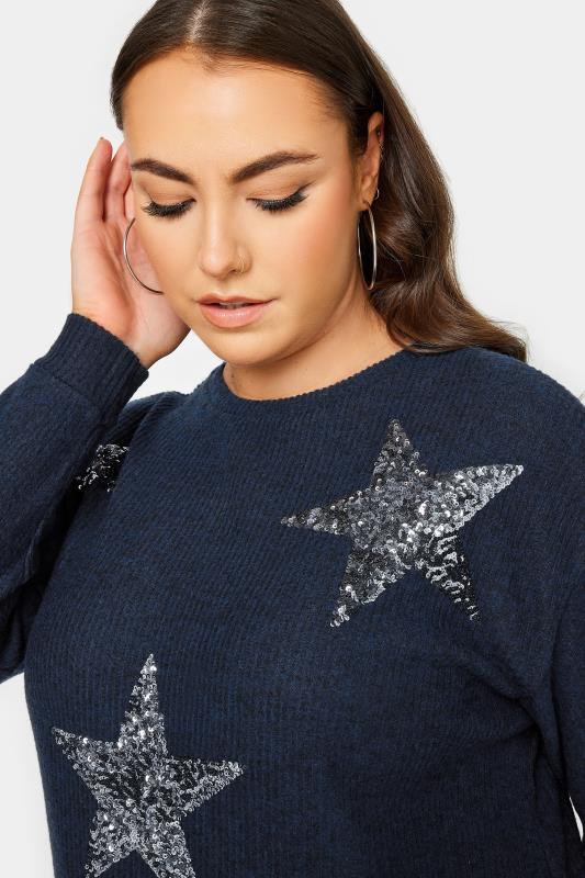 YOURS LUXURY Plus Size Blue Star Sequin Sweatshirt | Yours Clothing 4