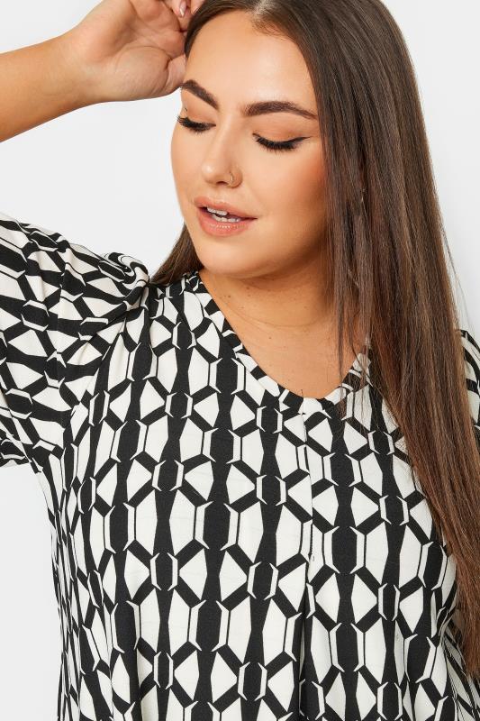 YOURS Plus Size Black Geometric Print Pleat Front Top | Yours Clothing 4