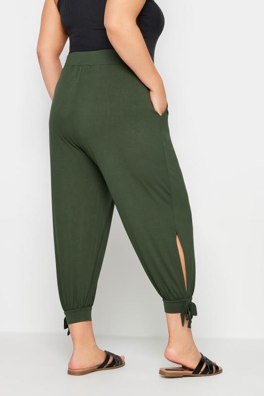YOURS Plus Size Khaki Green Cropped Tie Detail Harem Trousers | Yours Clothing 4