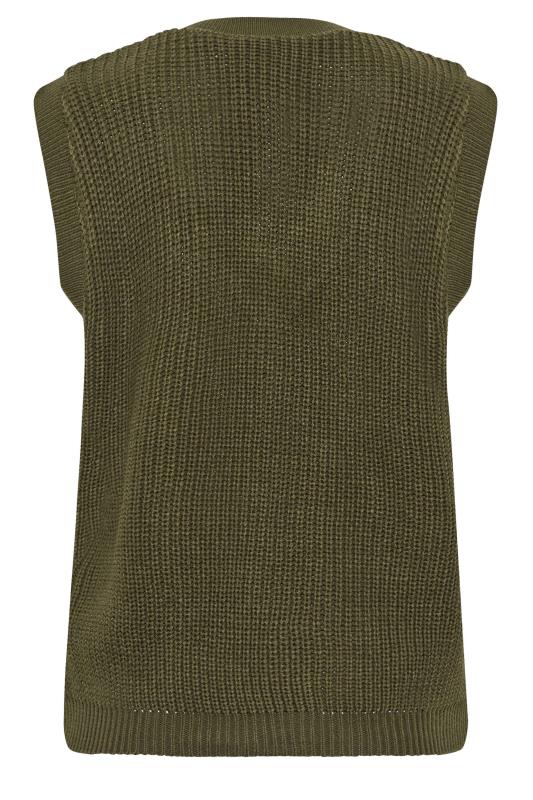 YOURS PETITE Curve Plus Size Khaki Green Chunky V-Neck Knitted Vest Top | Yours Clothing  7