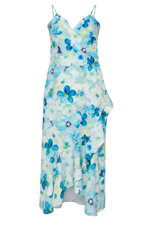 YOURS LONDON Plus Size Blue Floral Print Ruffle Wrap Dress | Yours Clothing 5