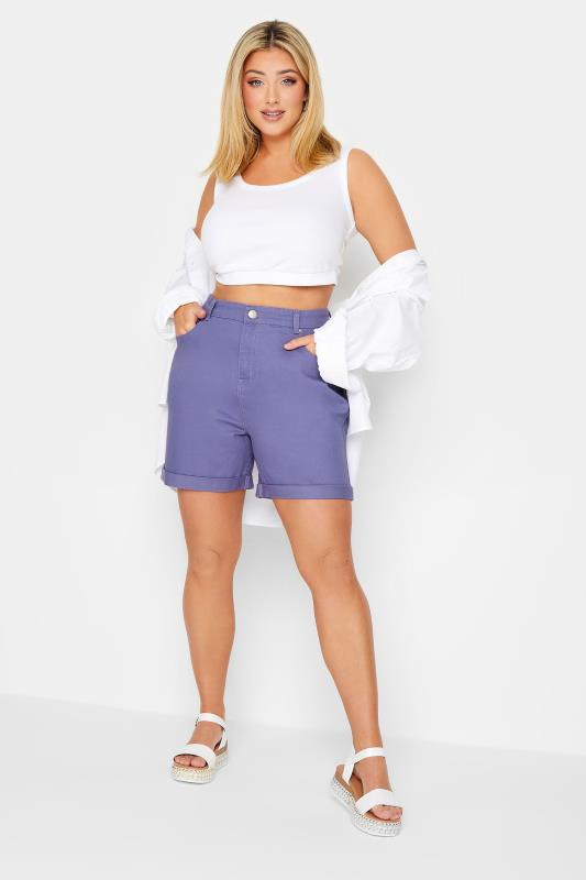 YOURS Plus Size Purple MOM Denim Shorts | Yours Clothing 2