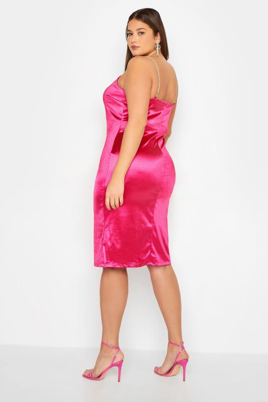 LTS Tall Hot Pink Diamante Strap Satin Mini Slip Dress | Long Tall Sally 3