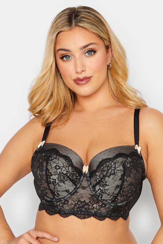  Grande Taille YOURS Black & Cream Lace Mesh Longline Padded Underwired Bra