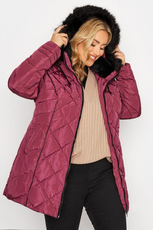 Plus Size Pink Panelled Puffer Jacket | Yours Clothing 4