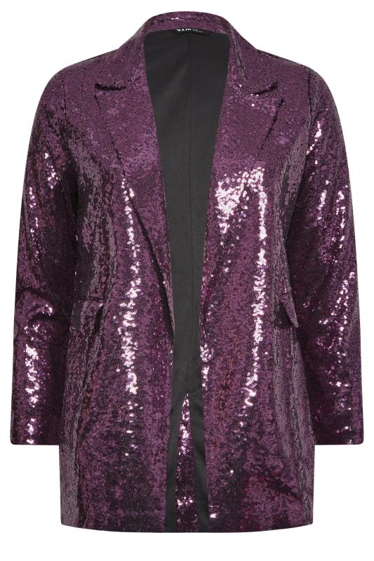 Plus Size Purple Sequin Embellished Blazer | Yours Clothing 8
