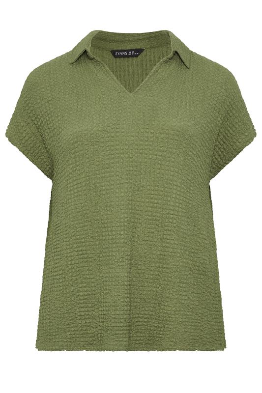 EVANS Plus Size Khaki Green Crinkle Short Sleeve Top | Evans 5