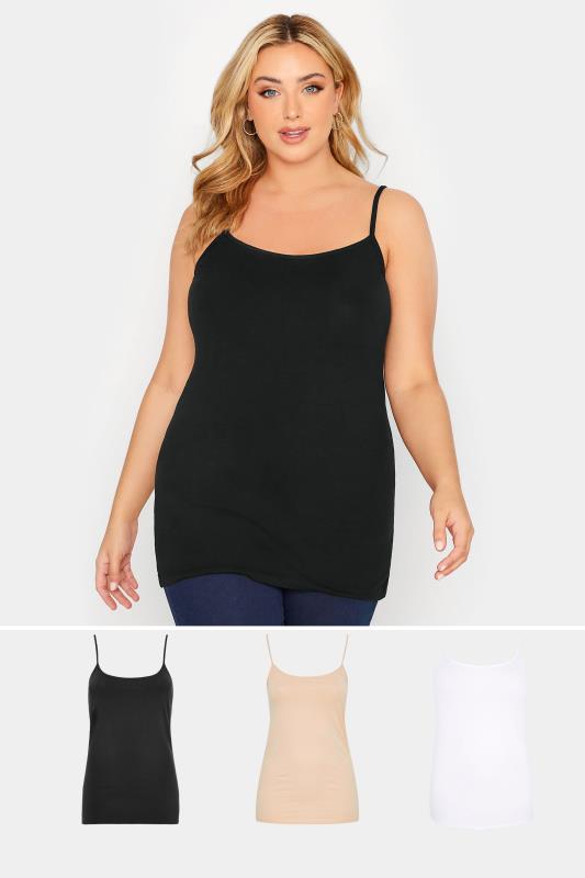 Plus Size  YOURS 3 PACK Curve Black & White Cami Tops