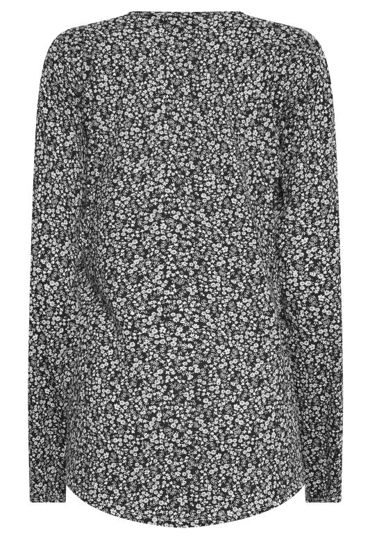 LTS Tall Black Floral Print Long Sleeve Henley Top | Long Tall Sally 7