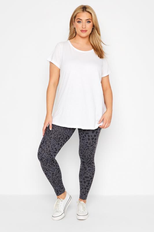 Plus Size 2 PACK Black & Grey Leopard Print Soft Touch Leggings | Yours Clothing 3