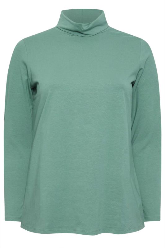 YOURS Plus Size Green Long Sleeve Turtle Neck Top | Yours Clothing 5