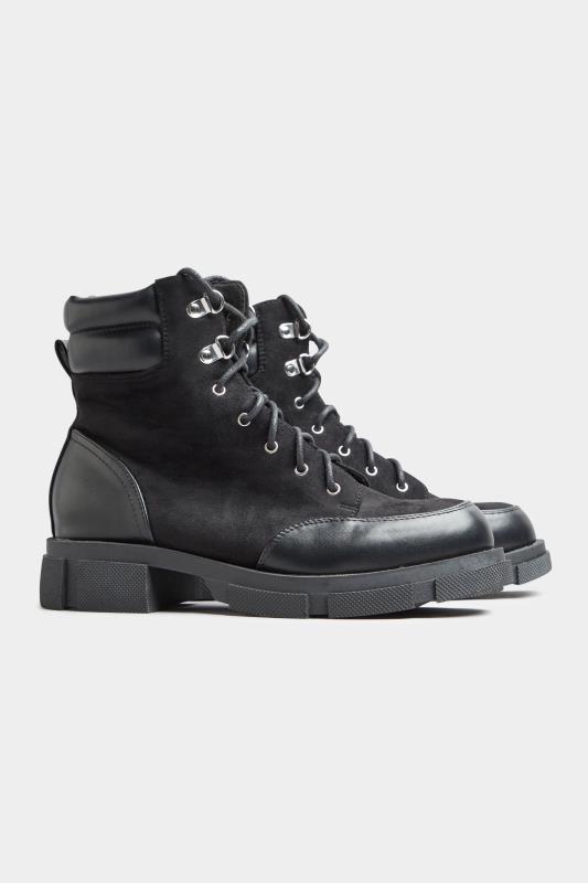 LIMITED COLLECTION Black Faux Suede & Leather Lace Up Boots In Wide E Fit 5