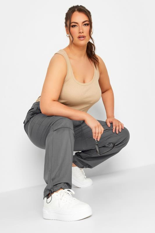 YOURS Curve Plus Size Charcoal Grey Cuffed Parachute Trousers | Yours Clothing  3