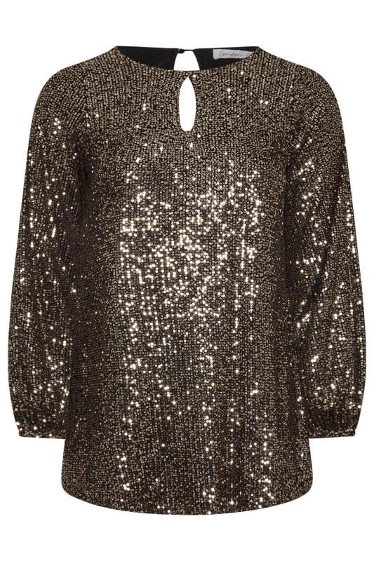 YOURS LONDON Plus Size Gold Sequin Keyhole Top | Yours Clothing 5