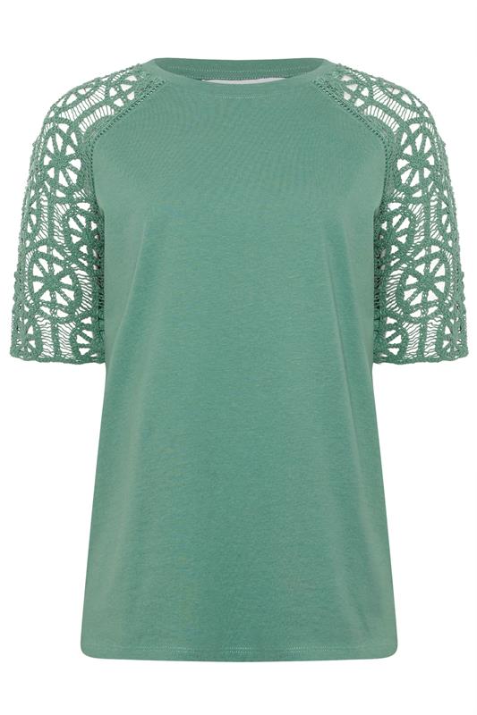 LTS Tall Women's Teal Green Crochet Raglan Cotton T-Shirt | Long Tall Sally 5