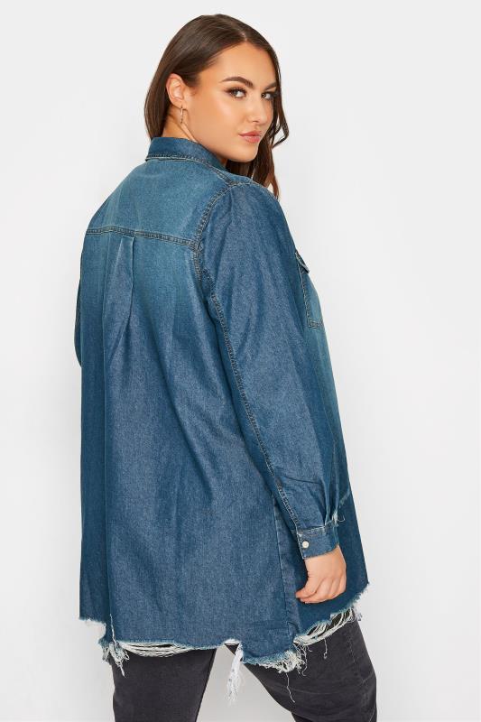 Plus Size Blue Distressed Denim Shirt | Yours Clothing  3