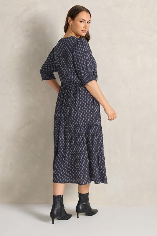 EVANS Plus Size Navy Blue Dobby Tiered Maxi Dress | Evans 5