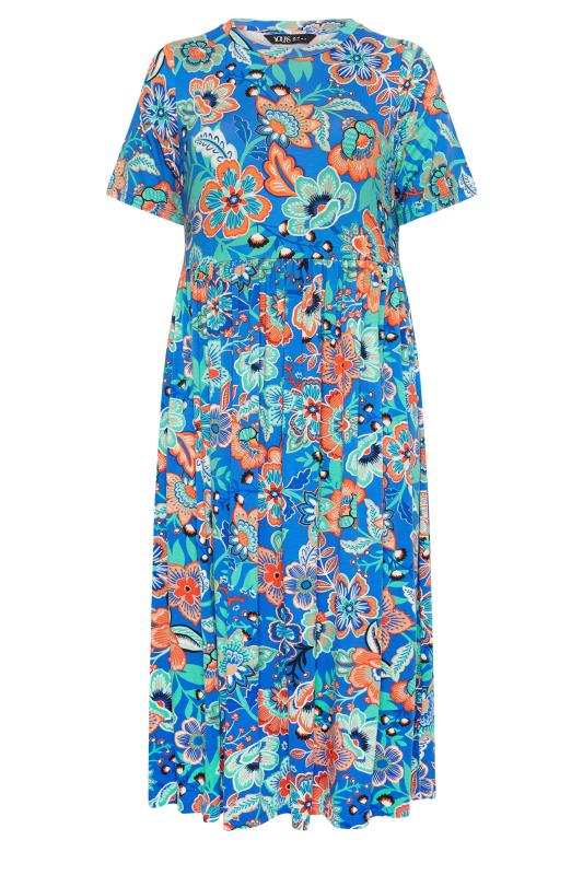 YOURS Plus Size Blue Floral Print Midi Smock Dress | Yours Clothing 5