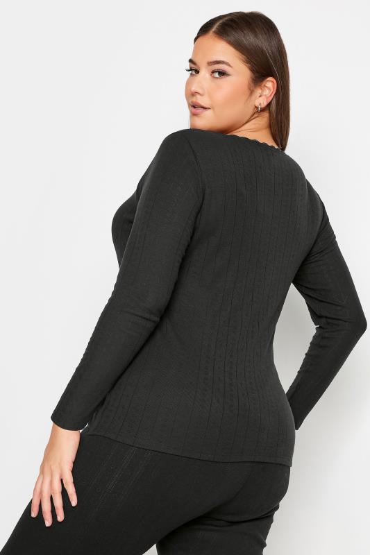 YOURS Plus Size Black Pointelle Thermal Long Sleeve Top | Yours Clothing 3
