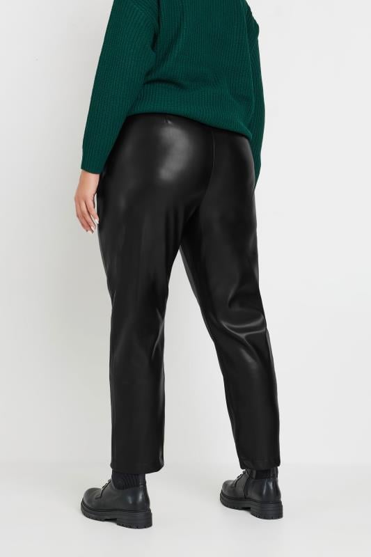 YOURS Plus Size Black Faux Leather Straight Leg Trousers | Yours Clothing  3