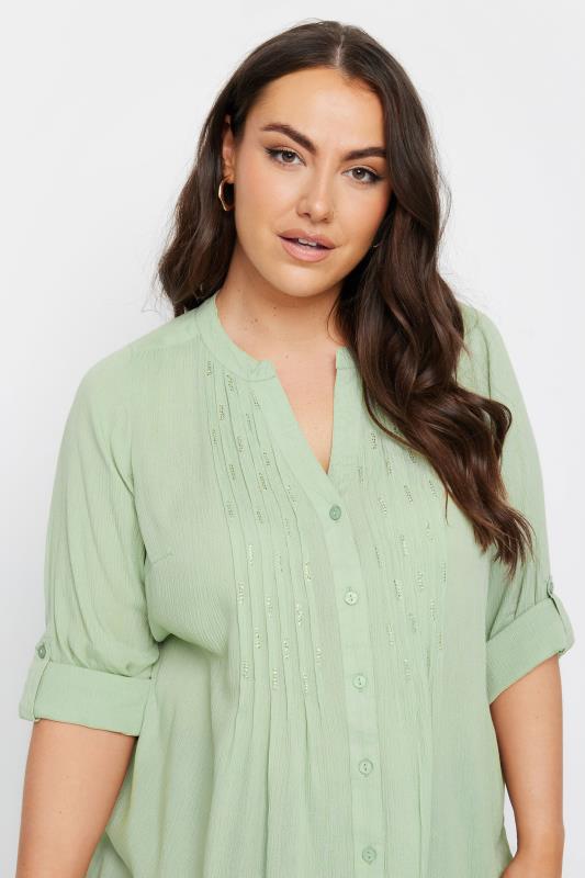YOURS Plus Size Mint Green Pintuck Embellished Shirt | Yours Clothing 4