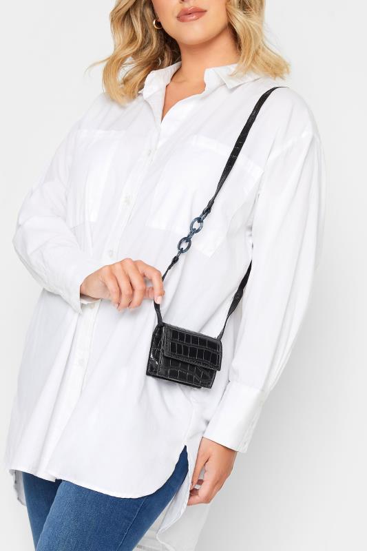 Black Croc Flap Shoulder Bag | Yours Clothing 1
