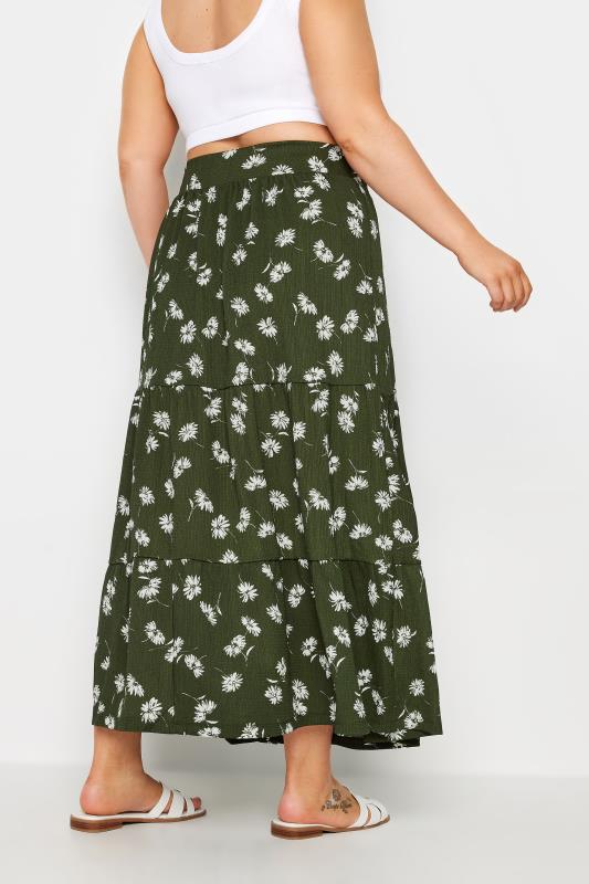YOURS Plus Size Green Floral Print Tiered Maxi Skirt | Yours Clothing 3